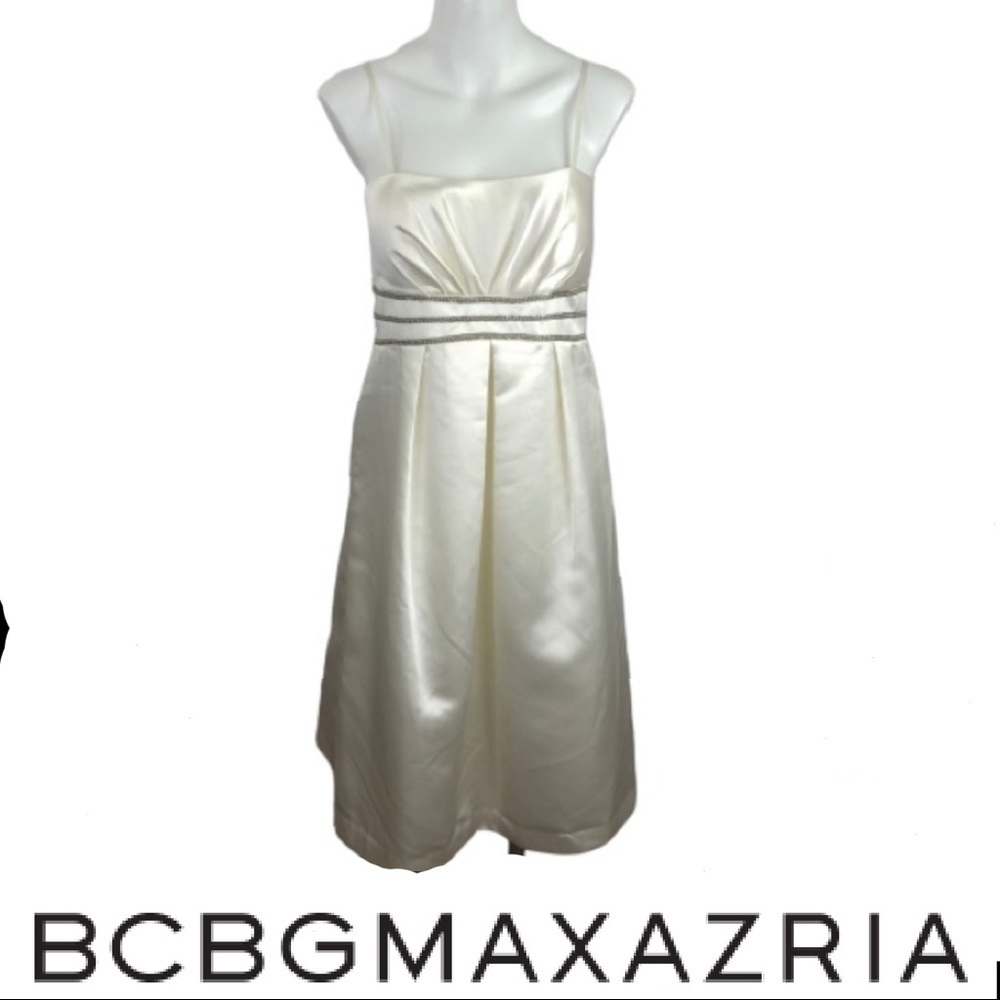 BCBGMAXAZRIA Cream Formal Dress Beaded Waist Wedding Sleeveless